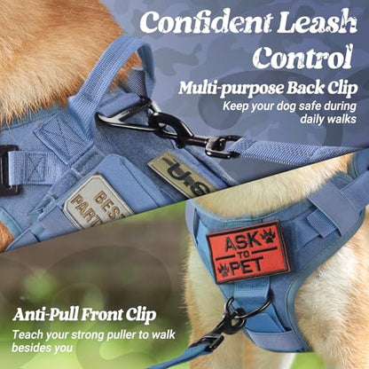 rabbitgoo Tactical Dog Harness for Large, Heavy Duty Military No Pull Vest - color: Blue, size: Large