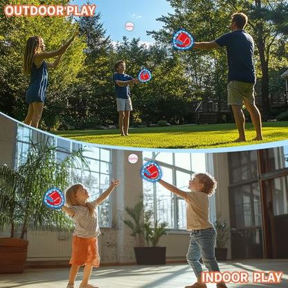 Baseball Toss and Catch Game Set - Indoor Outdoor Sports Toy with 2 Catch Paddles, 3 Sticky Balls, Baseball Bat, Pitching Machine and Storage Bag, Perfect for Backyard Fun Family Games