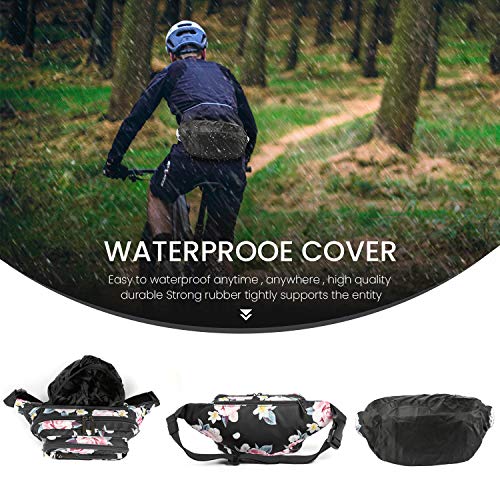 CXWMZY Fanny Packs For Women & Men Waist Pack Hip Bum Bag with Multi-Pockets Large Capacity Waterproof Casual Bum Bag for Disney Traveling Casual Cycling Running Hiking - color: Black_Flower
