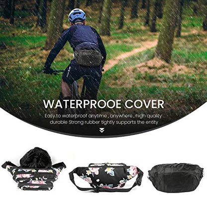 CXWMZY Fanny Packs For Women & Men Waist Pack Hip Bum Bag with Multi-Pockets Large Capacity Waterproof Casual Bum Bag for Disney Traveling Casual Cycling Running Hiking - color: Black_Flower