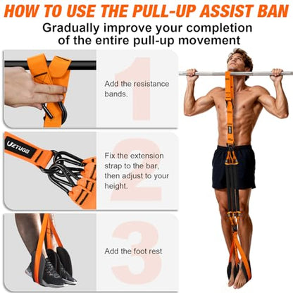 Heavy Duty Pull Up Assistance Bands, Pull Up Assist Band with Dual Foot Rests for Men, Adjustable 4 Resistance Bands for Back Workout, Home Gym Strength Training Equipment for Pull Up Bar