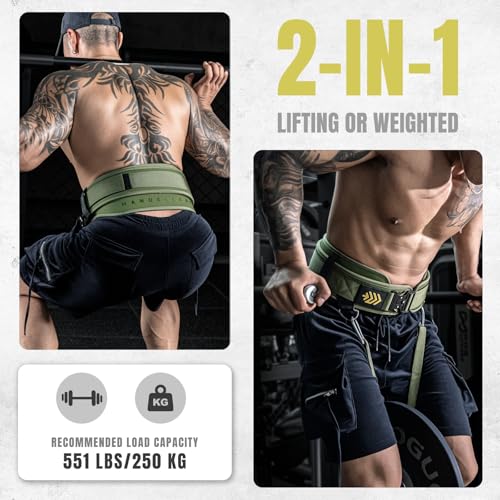 MANUEKLEAR 2-in-1 Weightlifting Belt & Dip Belt with 36.7 IN Rope, Double-Layer Weight Lifting Belts, Powerlifting Gym Weighted Belt for Pull Up Squat - color: Olive Drab, size: XL(38-41in)