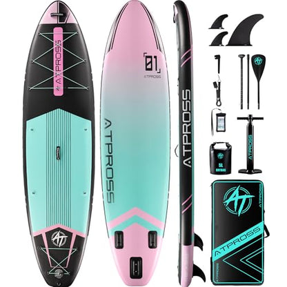 11'6"x35" Inflatable Paddle Board, 450lbs Extra Wide Stand Up Paddleboard for Adults with Premium SUP Accessories Kit & Backpack, Blow Up Kayak Non-Slip Stable Deck Boat for Yoga Fishing Surf - style: Pink