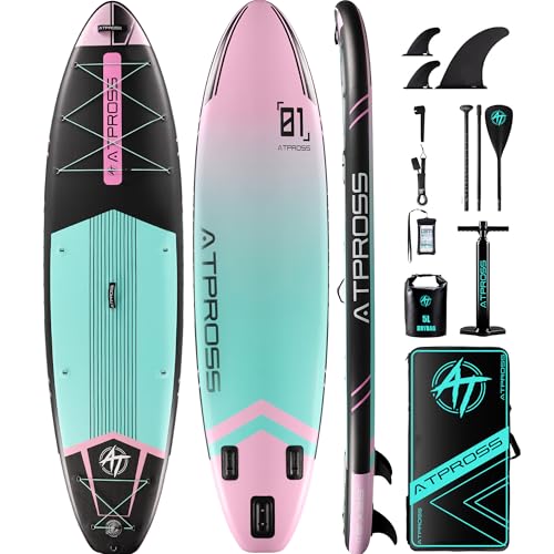 11'6"x35" Inflatable Paddle Board, 450lbs Extra Wide Stand Up Paddleboard for Adults with Premium SUP Accessories Kit & Backpack, Blow Up Kayak Non-Slip Stable Deck Boat for Yoga Fishing Surf - style: Pink