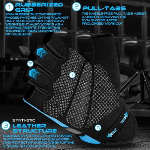 BEAST RAGE Fingerless Weight Lifting Gloves with Palm Protection Padding, Breathable Lightweight Gym Gloves for Men, Women, Weightlifting, Cycling, Exercise, Training Pull Up - color: Aqua, size: X-Small
