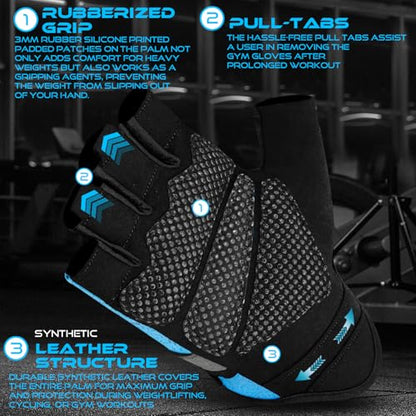 BEAST RAGE Fingerless Weight Lifting Gloves with Palm Protection Padding, Breathable Lightweight Gym Gloves for Men, Women, Weightlifting, Cycling, Exercise, Training Pull Up - color: Aqua, size: X-Small