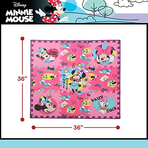 Disney Minnie Mouse Daisy Duck EVA Foam Mat, Cool Summer Interlocking Flooring Tiles, Pink, 36 x 36 Inches