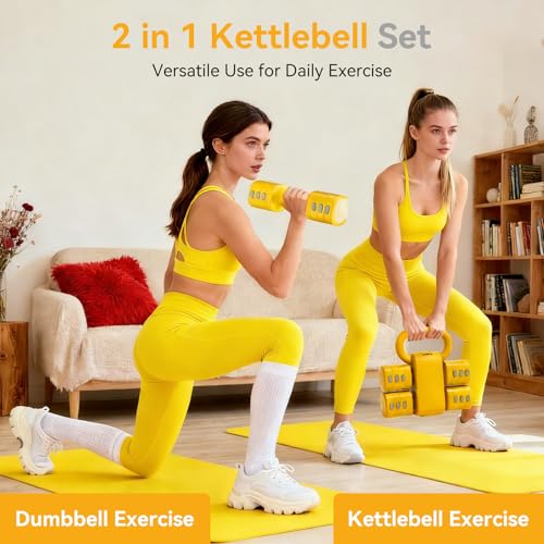 Yellow Dumbbell Set for Women - Adjustable Kettlebell Weights Set, 4-in-1 Hand Weights (2.2-12.1lbs) | Free Weights Dumbbells Set for Home Exercise & Fitness (Yellow Dumbbell)