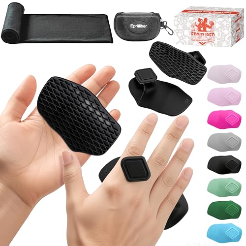 Large Silicone Workout Grips Kit with Gym Towel &Storage Case,Weight Lifting Gloves Alternative,Gym Grips Gloves Gifts for Men Women,Gym Hand Palm Protection Pads for Dumbbell,Barbell,Rypt