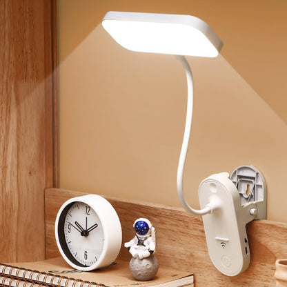 Desk Lamp Clip on Light, Adjustable Desk Light with Flexible Gooseneck and 3 Color Modes, Dimmable Reading Lamp for Study, Office, and Craft Work, USB Powered Task Lights with Secure Clamp, White