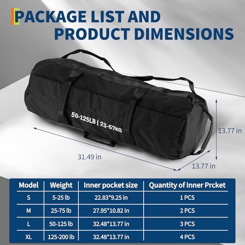 Garvee Sandbag for Fitness Weights Training,5-200 LBS Adjustable Weighted SandBag for Strength Powerlifting Running Home Gym Exercise,Black - size: 50-125 LBS