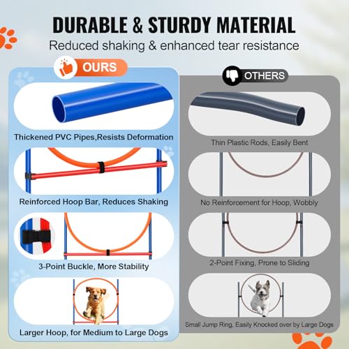 Happybuy Dog Agility Training Equipment, 4 PCS Set with Adjustable High Hurdles,6 Weave Poles,Jump Ring,Square Pause Box,Whistle,Foldable Bowl, Puppy Obstacle Course Kit for Backyard, Indoor, Outdoor