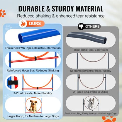 Happybuy Dog Agility Training Equipment, 4 PCS Set with Adjustable High Hurdles,6 Weave Poles,Jump Ring,Square Pause Box,Whistle,Foldable Bowl, Puppy Obstacle Course Kit for Backyard, Indoor, Outdoor
