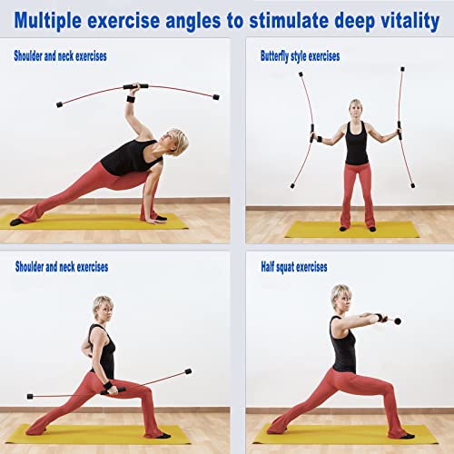 Yoga Starter Set - Flexi Bar, Resistance Band & Shoulder Tube for Elastic Exercise & Training Fitness - color: RED