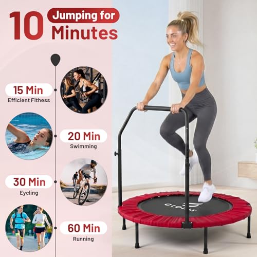 Rebounder Trampoline for Adults 40 Inch, 400 lbs Capacity with 5-Level Adjustable Bar, Foldable Mini Indoor Fitness Workout Exercise Equipment Blue