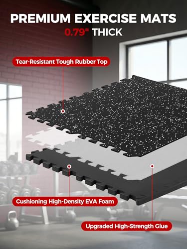 0.79in Extra-Thick 72 Sq Ft Exercise Equipment Mats, 18 Tiles Rubber Top EVA Foam Workout Mats, Interlocking Gym Flooring for Home Gym, 24 x 24in, Black & White - size: 18 Tiles (72 Sq Ft)