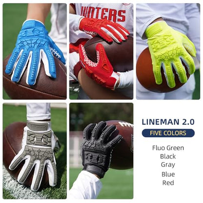 Seibertron Lineman 2.0 Padded Palm Football Receiver Gloves, Flexible TPR Impact Protection Back of Hand Glove Adult and Youth Sizes - color: black, size: XL Youth