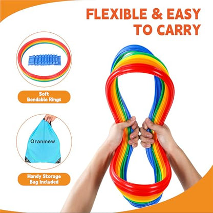 Hopscotch Rings, 1-Set – 10 Round Hoops (11-inch) + 15 Connectors, Agility Rings for Kids, Builds Gross Motor Skills, Preschool & Kindergarten PE, Indoor/Outdoor Playground Obstacle Course