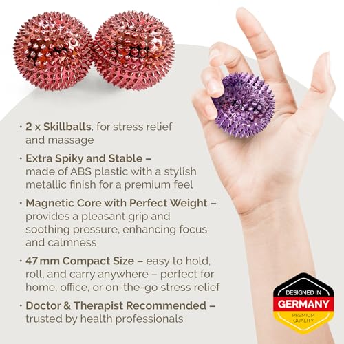 2X Spiky DBT Skill Balls | 2inch | Magnetic Stress Relief Balls | Spiky Massage Balls for Relaxation, Tension Release, Focus & Mobility (Rose Gold) - color: Rose Gold