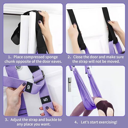 Leg Stretcher Strap, Adjustable Door Flexibility Trainer - color: Purple