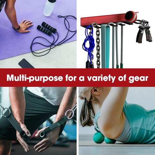 Home Gym Storage Accessory Rack Organizer with 8 Steel Hooks, Multi-Purpose Workout Gear Equipments, Fitness Resistance Bands, Lifting Belts Wall Rack Holder- MK713C