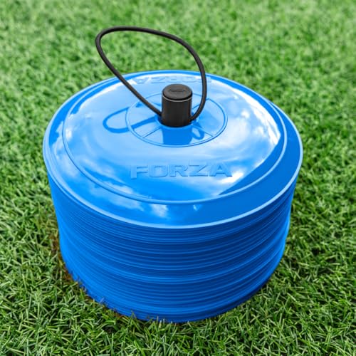 FORZA Flat Training Marker Cones | Durable Multi-Colored Sports Marker Cones for Sports & Fitness Drills - Pack of 50 - color: Sky Blue