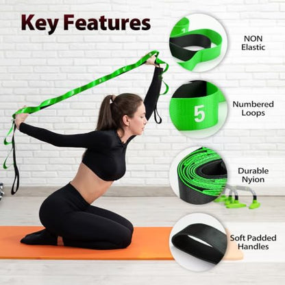 Acozycoo Stretching Strap with Loops for Physical Therapy,Knee,Calf,Back - color: Green, size: Length: 86 Inch, Width: 1.5 Inch