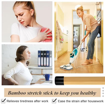 Hiboom 6 Pcs 26 Inch Yoga Stick Natural Bamboo Exercise Stick with Non-Slip Rubber Ends Stretching Tool Posture Corrector Stretch Tool for Flexibility, Workout, Balance Fitness