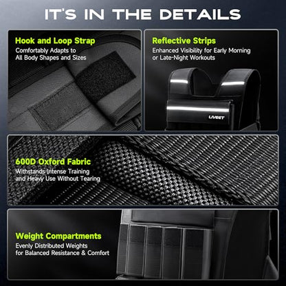 Adjustable Weighted Vest for Men Women, 20lb 30lb 45lb 60lb Weight Vest with 20 Removable Weights, Heavy Duty Running Vest with Reflective Strips for Walking Strength Training Calisthenics