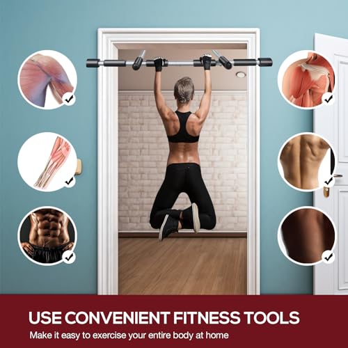 GYE Doorway Pull Up Bar for Home Gym, Adjustable Width, Heavy-Duty Steel，Max Limit 440 lbs Upper Body Fitness Workout Bar with Foam Grips，Indoor Portable Upper Body Workout Bar for Strength Training
