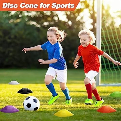ANRANK 50 Pcs Disc Cones, Agility Soccer Cones with Carry Bag and Holder, Soccer Cones for Sports Training, Football, Soccer, Basketball, Coaching, Practice Equipment, 5 Color