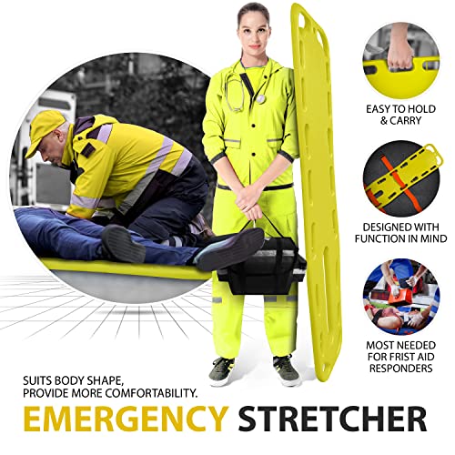 SURGICAL ONLINE First Responder EMT Backboard Spine Board – Complete Emergency Kit with Head Immobilizer, Deluxe Trauma Bag, and Spider Straps, Ideal for EMS, Firefighters (Yellow)
