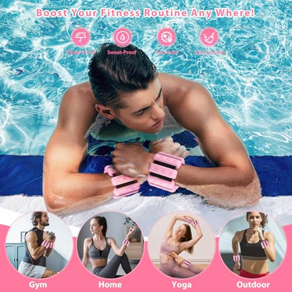 Pilates Wrist and Ankle Weights for Women - Adjustable Weighted Bangles for Men, 2 lbs Weighted Arm Bands Foot Leg Weights for Walking, Yoga, Training, Exercise, Running, Set of 2 (1LB Each) - color: Light Pink