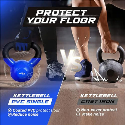 Yes4All Kettlebell, 5-100 LB Vinyl Coated Cast Iron Strength Training Kettlebells for Home Gym Exercises, Fitness, Full Body Workout Equipment, Push Ups, and Grip Strength - color: E. 25LB - Dark Blue, style: Vinyl Coated