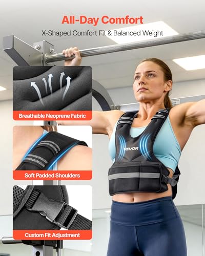VEVOR Adjustable Weighted Vest, 4-10lbs/20-32lbs/24-40lbs/40lbs Comfortable X-Shape Body Weight Vest Set with 6/8 Weight Packs and Reflective Stripe, for Men Women, Workout Equipment for Strength Training Running Jogging - size: 24-40 lbs