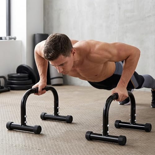 2 Pack Parallettes Bars, 10" High Steel Push Up Handles Bars Strength Training Anti-Slip Calisthenics Equipment for Handstand, Full Planche, L-sit & Dip, Home Fitness & Gym Floor Workouts