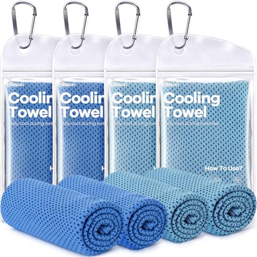 ROXUN 4 Pack Cooling Towels, 40''x12'' Soft Breathable Chilly Neck Ice Towel for Workout Running Golf 2 Blue+2 Grayish Blue - color: 2 Blue+2 Grayish Blue