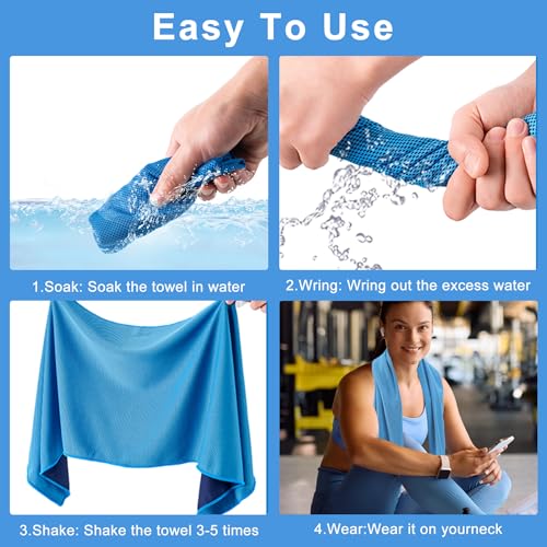 4Pack Cooling Towel 40"x12" Cooling Neck Wraps,Soft Breathable ChillyTowel - color: Light Blue/Grey/Purple/Deep Blue