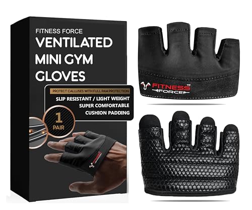 FITNESS FORCE Workout Gloves for Men & Women Partial Weight Lifting Gloves Non-Slip Gym Gloves Lifting Grip Calluses Guard Fingerless Exercise Gloves with Full Palm Protection - color: Black, size: X-Small (Mini)