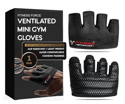 FITNESS FORCE Workout Gloves for Men & Women Partial Weight Lifting Gloves Non-Slip Gym Gloves Lifting Grip Calluses Guard Fingerless Exercise Gloves with Full Palm Protection