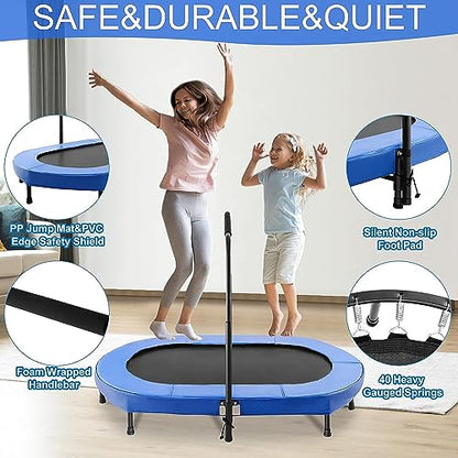 Kids Trampoline Mini Rebounder with Adjustable Handle Foldable Trampoline for 2 Kids Toddler Indoor Outdoor Play Fitness Exercise Workout Max Load 220 lbs
