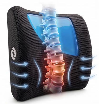 Samsonite Cooling Memory Foam Lumbar Support Pillow for Office Chair, Gaming Chair & Car Seat Automotive Ergonomic Back Cushion, Home Office Essentials, Sitting Comfort and Posture Relief Back Support