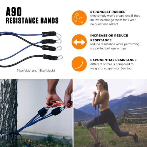 Suspension Pulley Trainer - A90 Strength Set, 440 lb - Indoor & Outdoor Use with Portable Pulley Gym - Joint-Friendly Motion with Suspension Trainers - Compact Portable Workout Cables