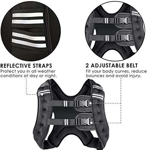 Weighted Vest for Women and Men 8 12 16 20 25 30 Lbs with Reflective Stripe and Double Adjustable Buckle Straps Weight Vests for Strength Training, Jogging, Cardio, Weight Loss