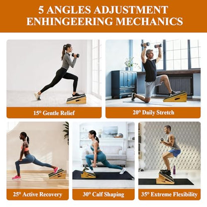 Professional Wooden Slant Board, Adjustable Incline Board and Calf Stretcher, Slant Board for Calf Stretching, Balance Stretch Board