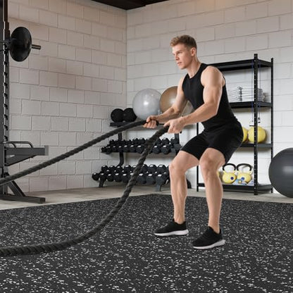 Giantex 12-Pack Interlocking Rubber Gym Floor Mats, 0.79'' Thick 24''x24'' Puzzle Tiles with Border Strips, 48 sq.ft Anti-Slip, Noise-Reducing Flooring for Home Workout Exercise (Black/Gray Speckled) - size: 0.79'' | 12 Tiles | 48 Sq Ft