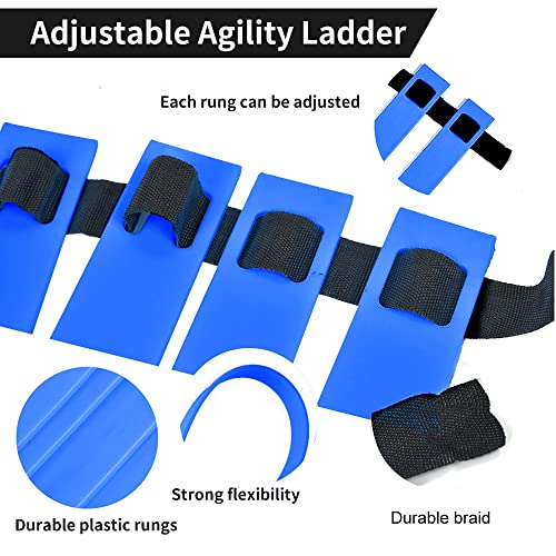 TNZMART Agility Ladder and Disc Cones Training Set Adjustable Rungs Training Ladder with 10 Plastic Sport Cones for Training - color: Blue, 6 hurdles