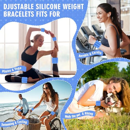 Wrist Weights, 2Pack Adjustable Wearable Wrist Ankle Weights for Women/Men, Silicone Wrist Bangles for Walking, Yoga, Pilates, and Gym, Arm & Leg Workout, 2lb - color: Blue