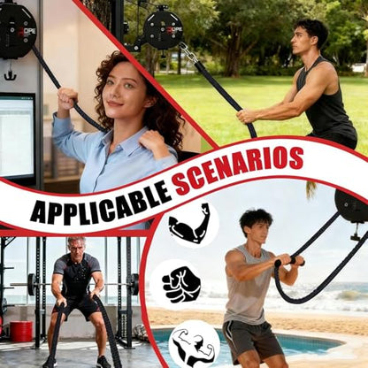 Endless Rope Trainer, Portable Cable Pulley System,Adjustable Tricep Rope Equipment | 330lb Load Capacity, 30kg Max Resistance for Full Body Workout & Strength Training - color: Black