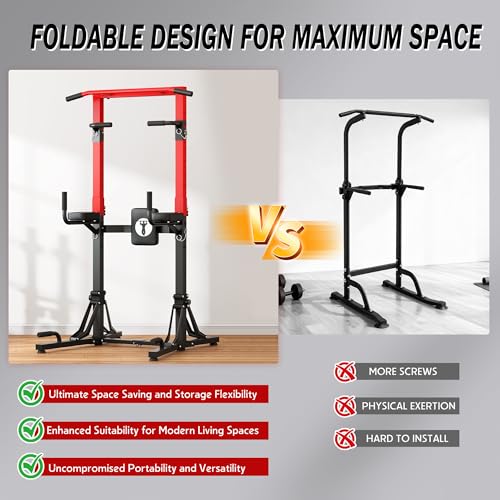 SogesHome Foldable & Height Adjustable Power Tower Pull Up Bar Dip Station